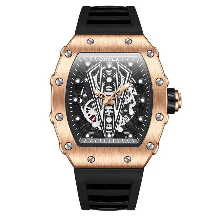 Emma & Rose Manhattan Moritz™ Onola Watch with black leather strap and silver dial, stylish and elegant wrist accessory.