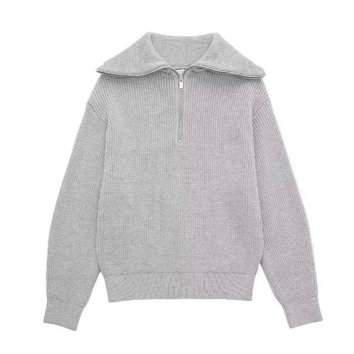 Emma & Rose striped zip-up sweater — premium knitwear