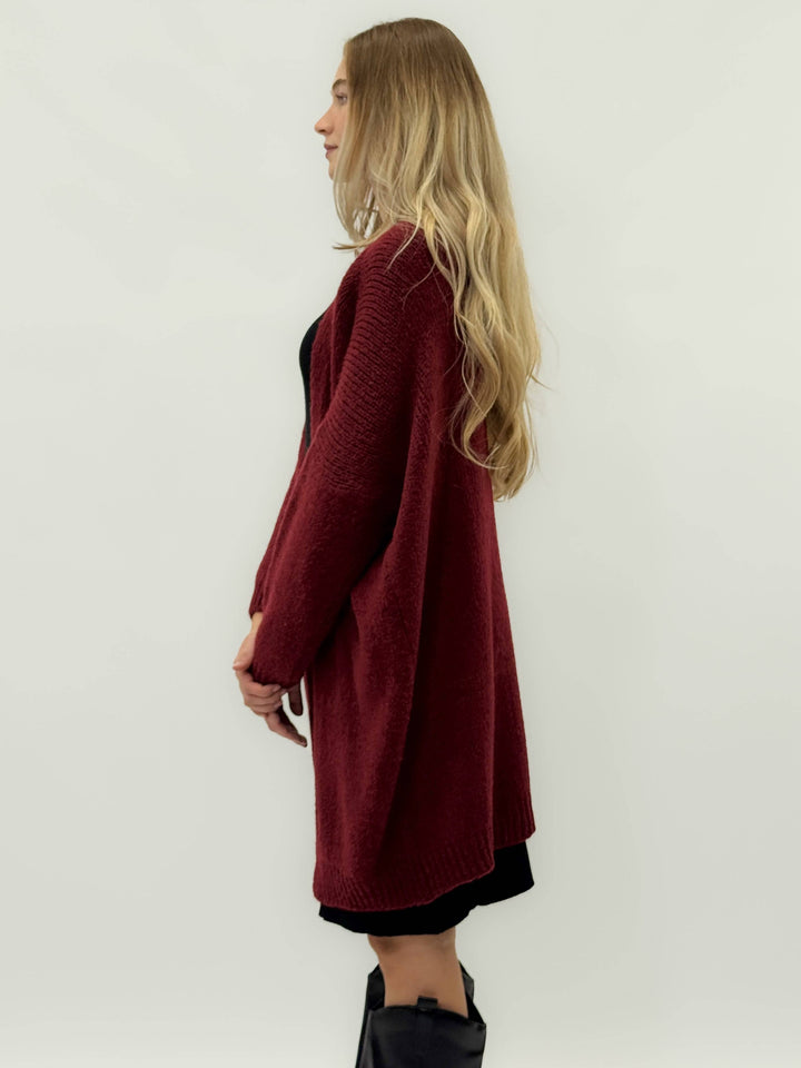 Emma & Rose Cape Town Heavy™ warm-knit blend cardigan, cozy knit jacket with front pockets and ribbed cuffs, in a neutral color.