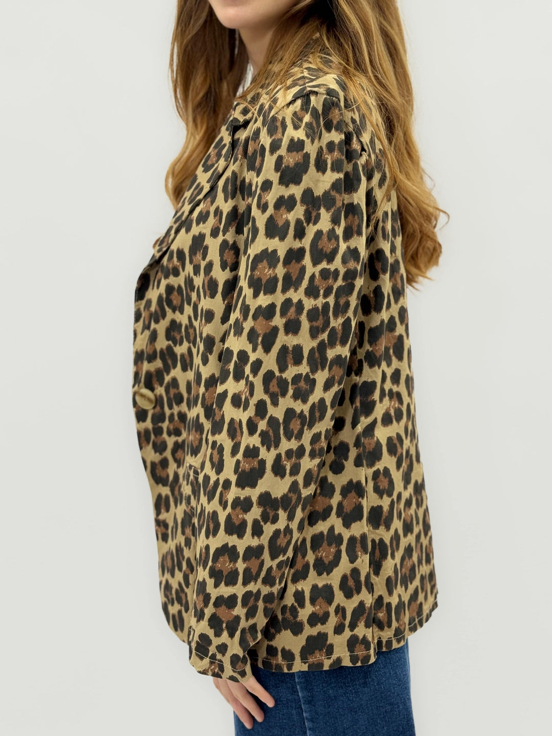 Leopard print soft blazer by Emma & Rose Cape Town, tailored fit, featuring lapels and button closure.