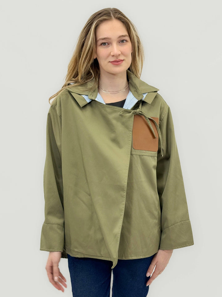 Emma & Rose Cape Town Francien™ asymmetrical jacket with contrast hood, stylish outerwear featuring a modern design and tailored fit.
