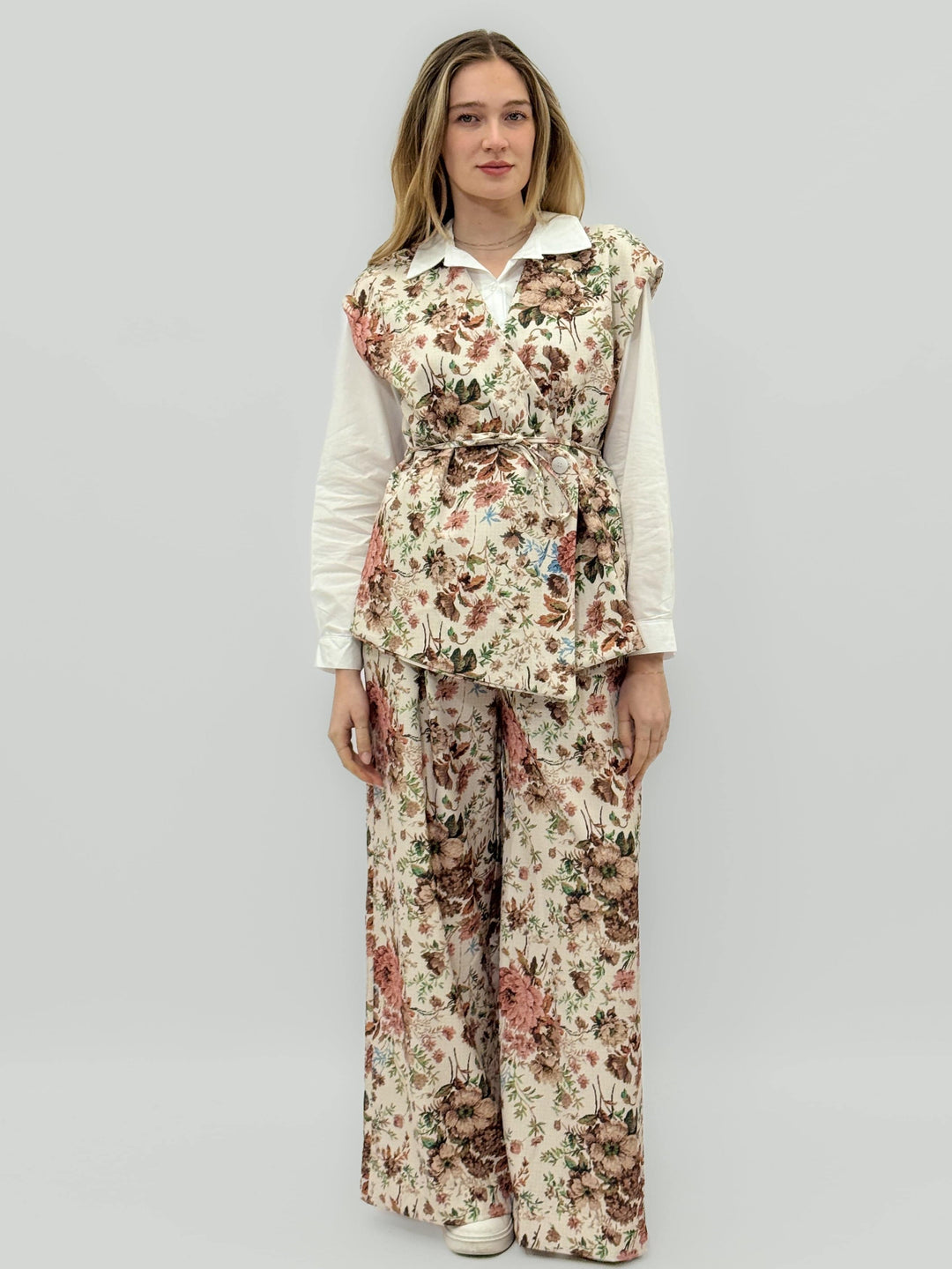 Zelda™ floral waistcoat trouser belt by Emma & Rose Cape Town, with intricate floral embroidery and adjustable waist fit.