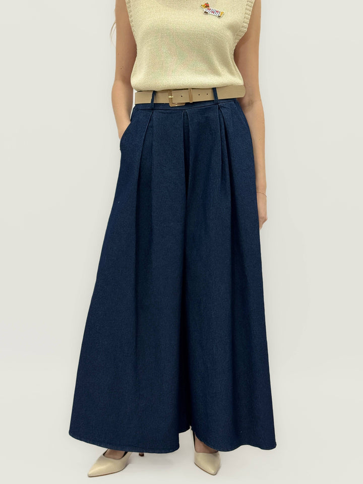Esmé™ high-waisted palazzo trousers with pleats by Emma & Rose Cape Town, featuring wide-leg design and elegant fabric.
