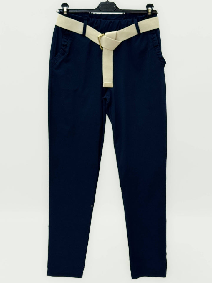Lieke™ elasticated waist slim trousers by Emma & Rose Cape Town, showing tailored black pantaloni with a fitted waistband.