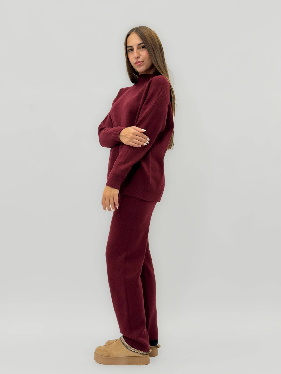 Liezel™ premium knitted high-neck trousers from Emma & Rose Cape Town, showcasing the textured fabric and tailored fit.