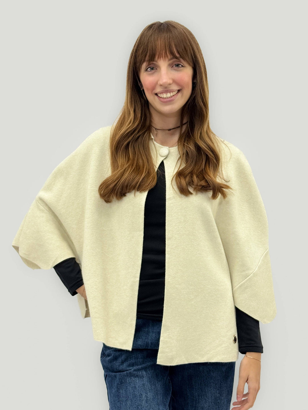 Bronwyn™ soft chic cardigan by Emma & Rose Cape Town, featuring a cozy, stylish cape design with comfortable fabric.