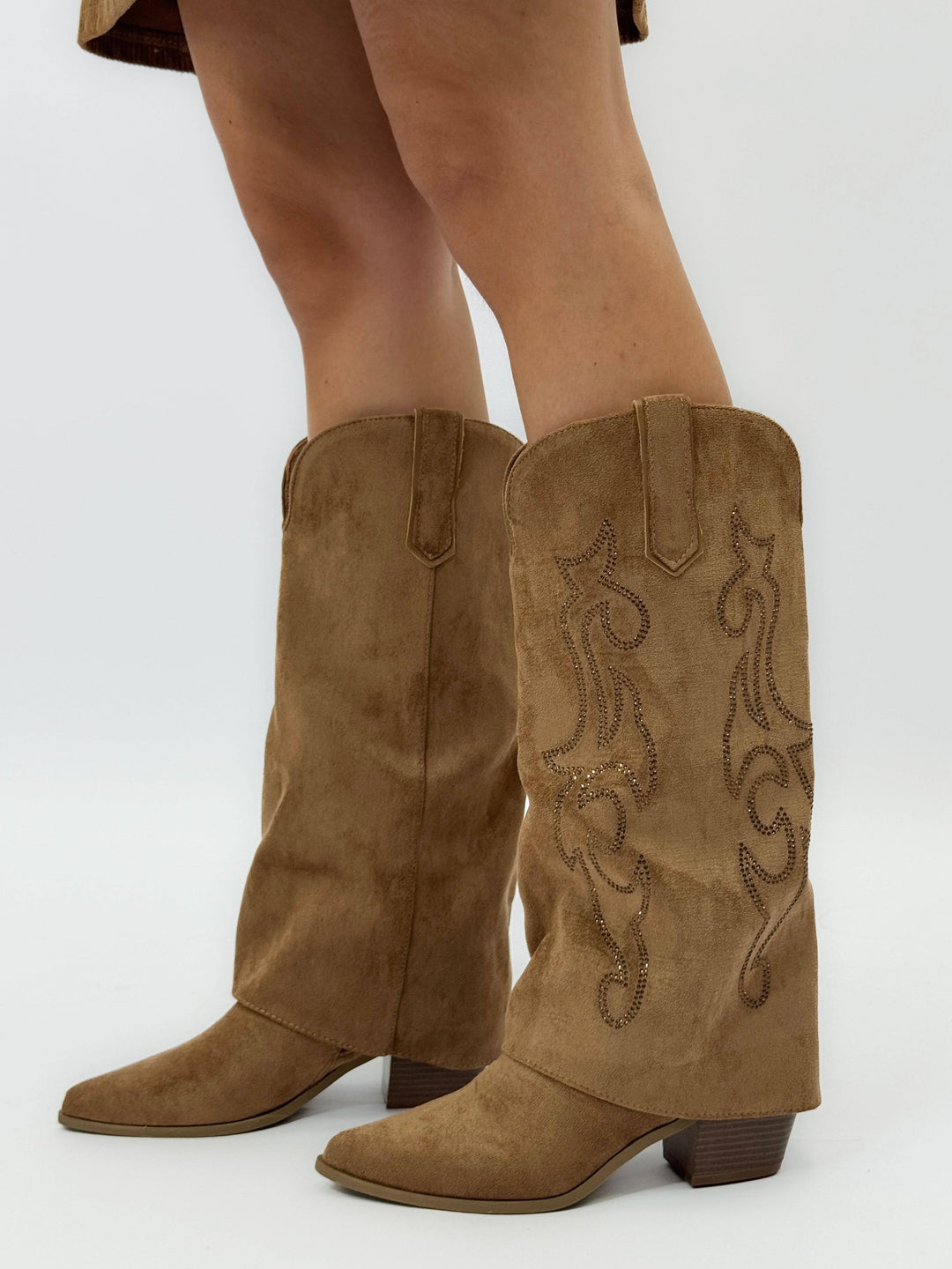 Yvette™ Emma & Rose Cape Town cowboy boots with soft luxurious fabrics and intricate embroidery detailing.
