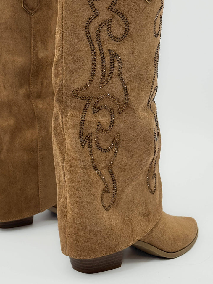 Yvette™ Emma & Rose Cape Town cowboy boots with soft luxurious fabrics and detailed embroidery showcasing Western style.