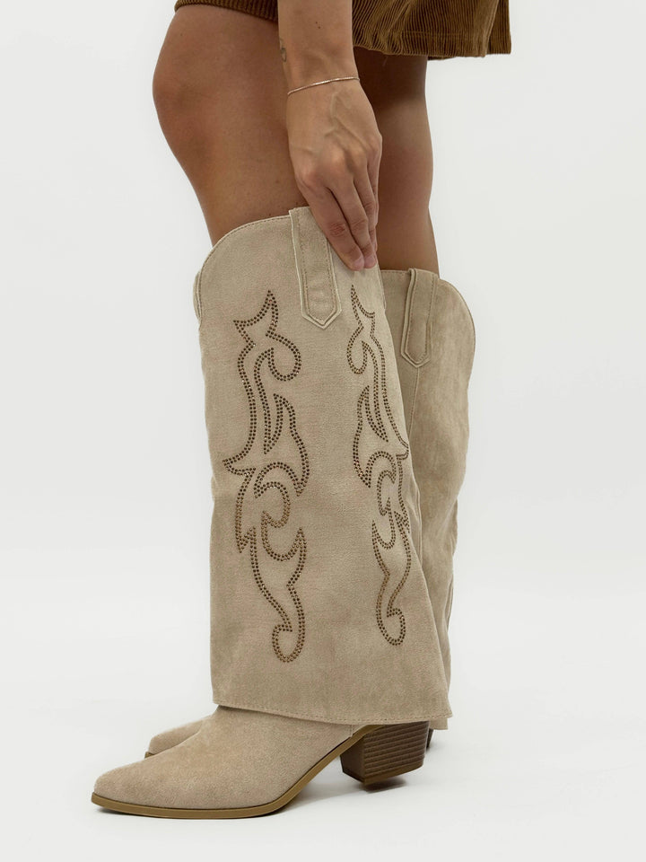 Yvette™ Emma & Rose Cape Town cowboy boots with soft luxurious fabrics and detailed embroidery, showcasing stylish Western footwear.