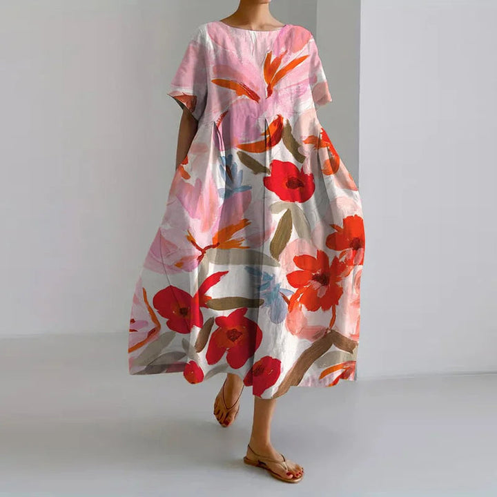 Urelia | Summer Midi Dress with Watercolour Floral Print