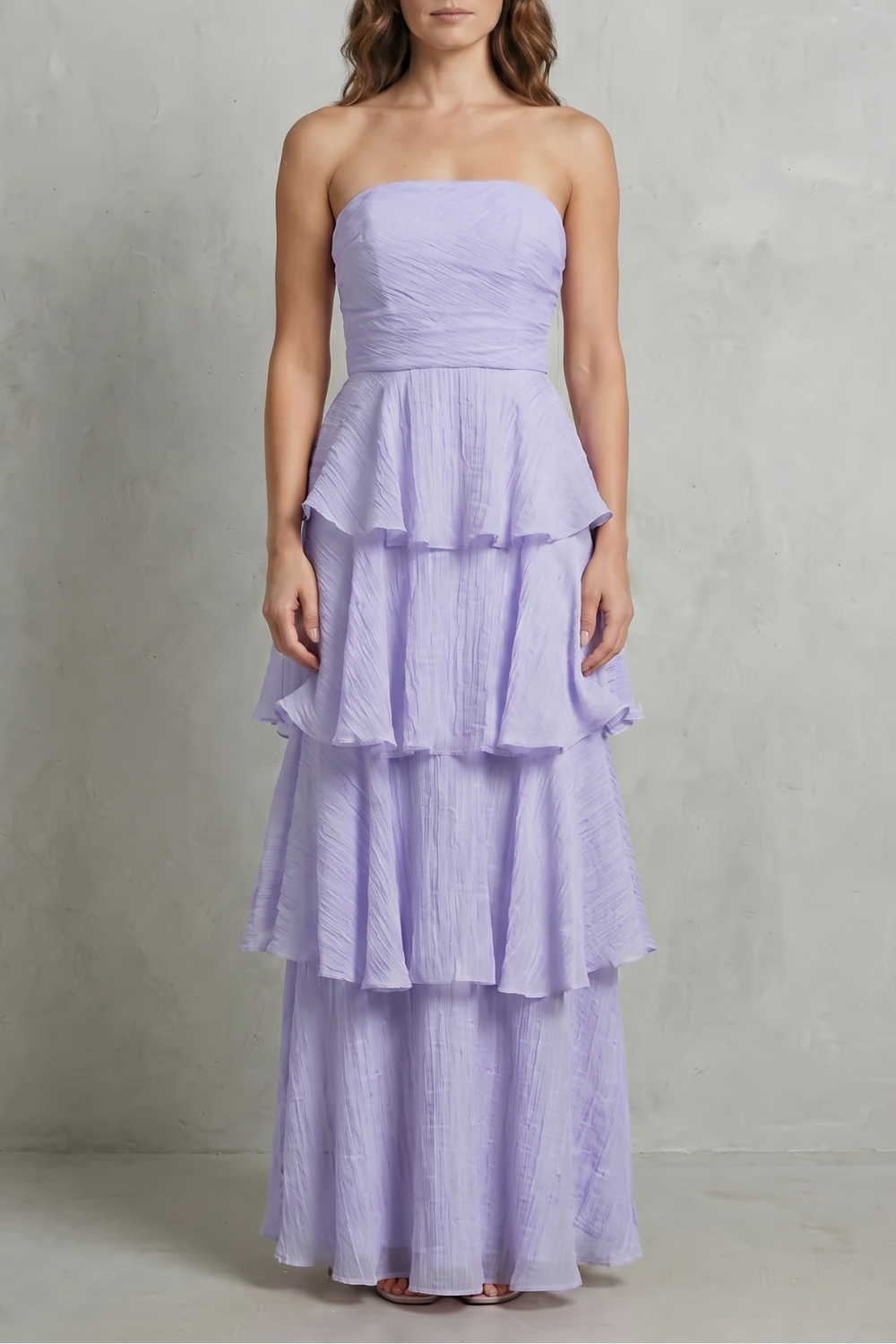 Margaret – Soft cascading layers – Strapless tiered maxi dress
