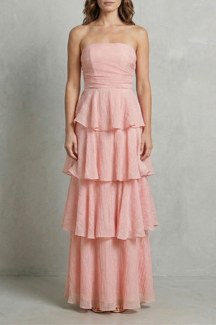 Margaret – Soft cascading layers – Strapless tiered maxi dress