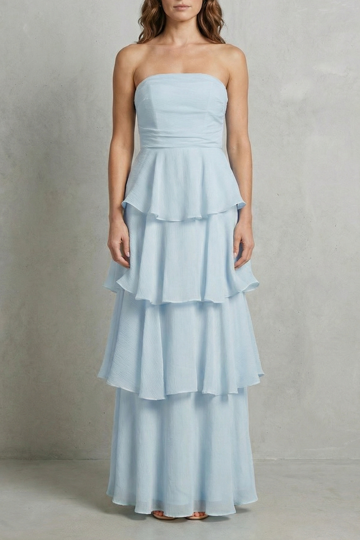 Margaret – Soft cascading layers – Strapless tiered maxi dress