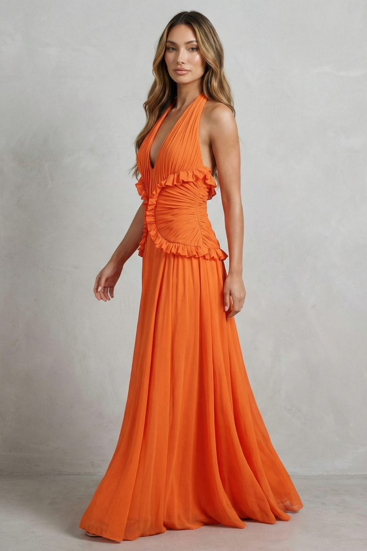 Marlowe – Sunset romance – Women’s Halter Ruffle A-Line Maxi Dress