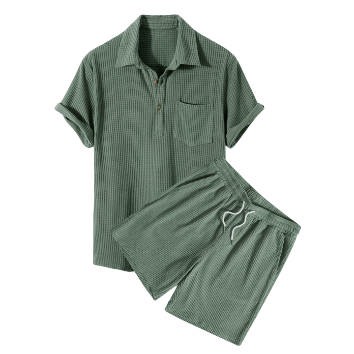 Emma & Rose Manhattan Boris™ pine coordinated set featuring a stylish top and matching bottoms with natural wood accents.