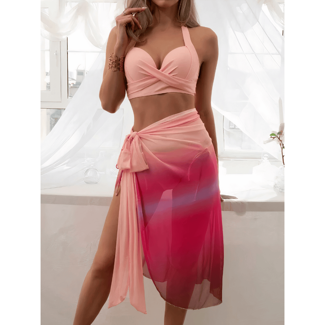 Saskia™ Beachpassion 3-in-1 bikini set by Emma & Rose Manhattan, featuring colorful swimwear with adjustable straps and vibrant patterns.