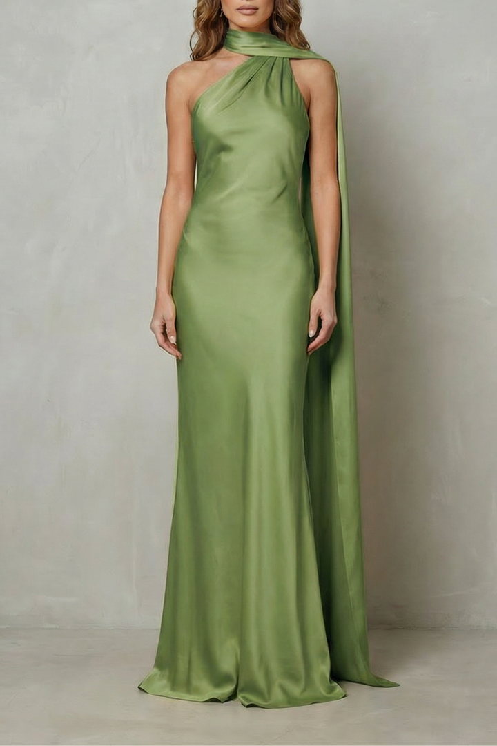 Orlianne – Draped neckline cascade – Satin mermaid gown