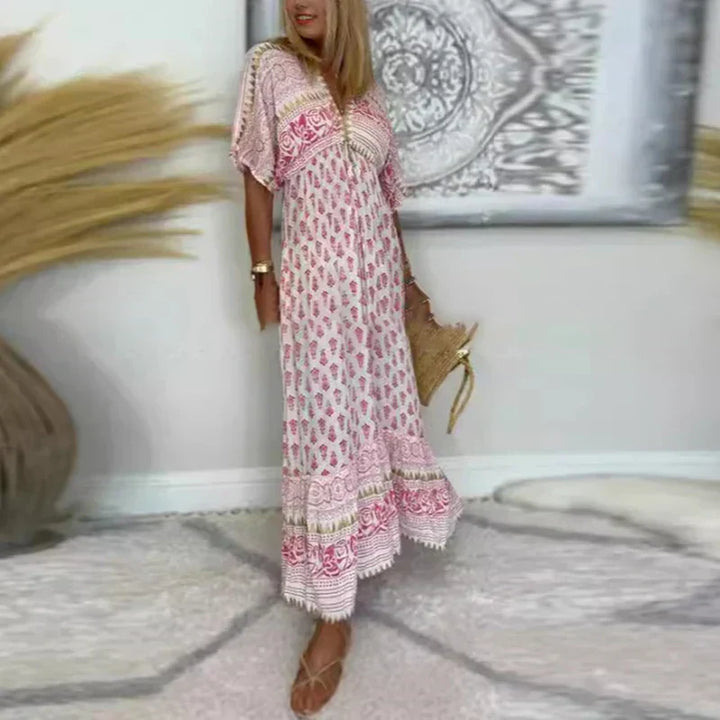 Daisy | Women's Boho Tassel Detail Short Sleeve Maxi Dress