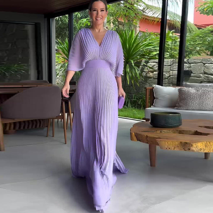 Sassa - Floaty Ribbed Dress with V-Neck