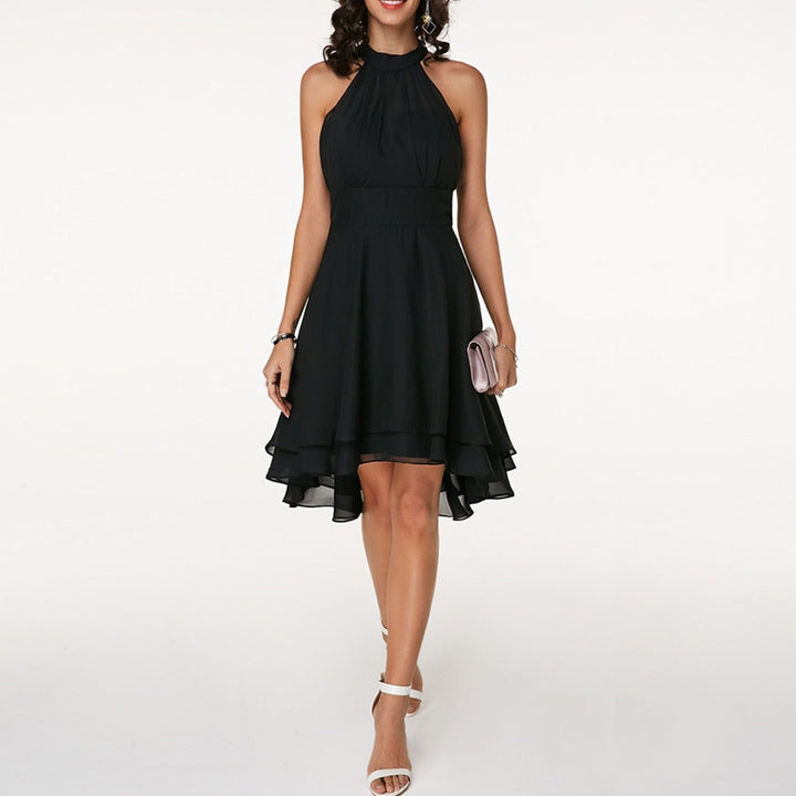 Emma | Elegant short dress for women with halter neck and flowing fall