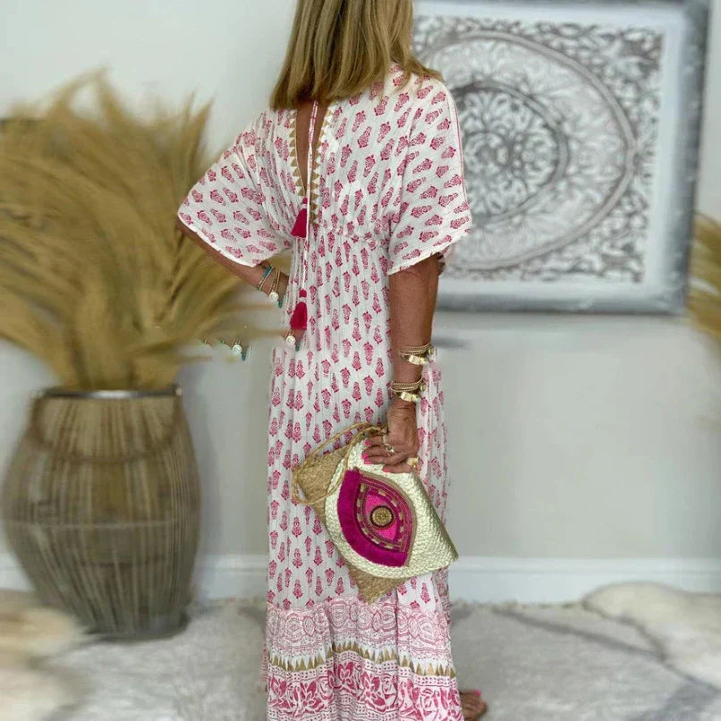 Daisy | Women's Boho Tassel Detail Short Sleeve Maxi Dress