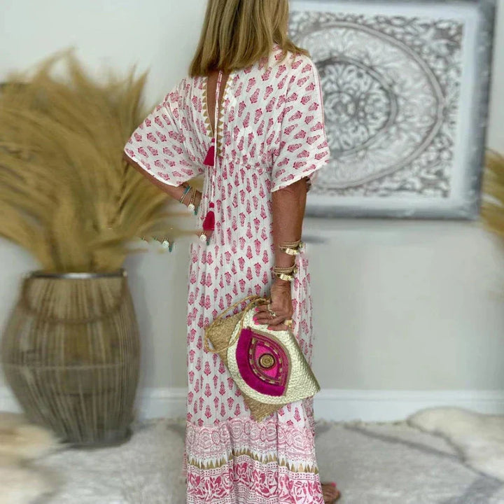 Daisy | Women's Boho Tassel Detail Short Sleeve Maxi Dress