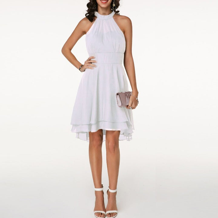 Emma | Elegant short dress for women with halter neck and flowing fall