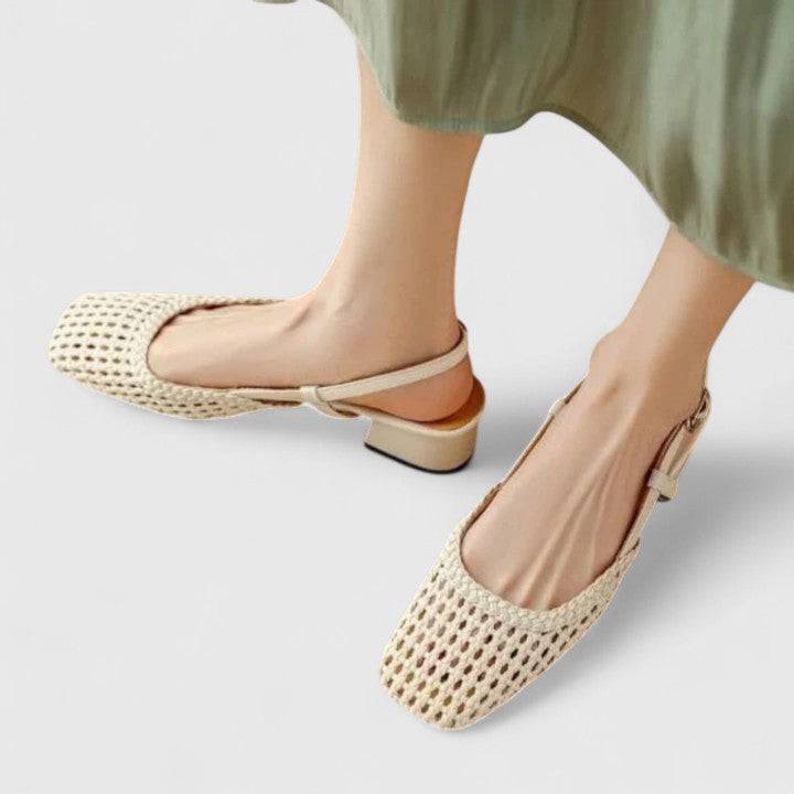 Daniela™ Emma & Rose Cape Town elegant sandals with strappy design and low block heel, beige color, casual summer footwear