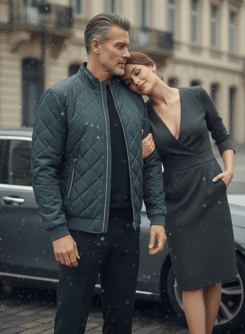 Emma & Rose Cape Town Mauritz quilted winter jacket featuring a warm, insulated design with a high collar and stylish stitching.