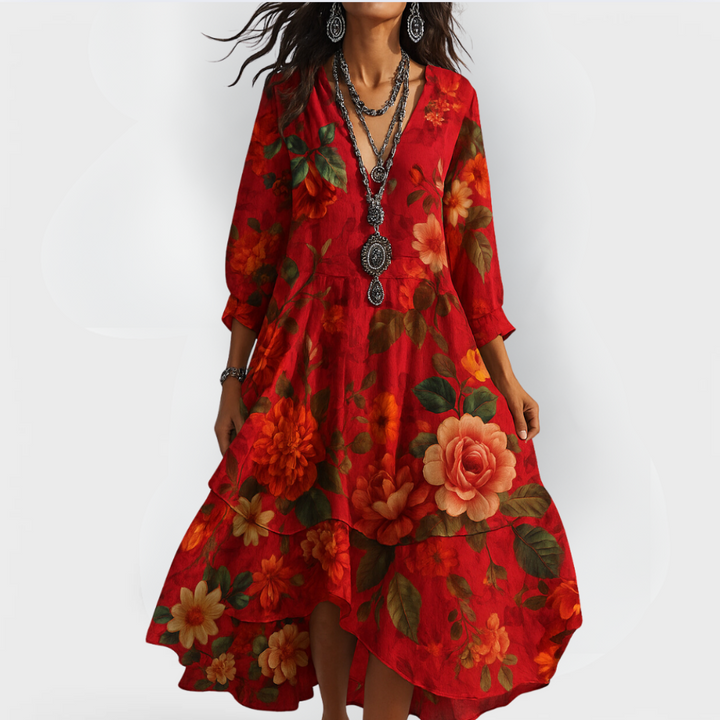 Lucía | Women's Boho Summer Dress with V-Neck and Floral Print