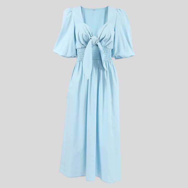 Alorica - Vintage-inspired midi dress with puff sleeves