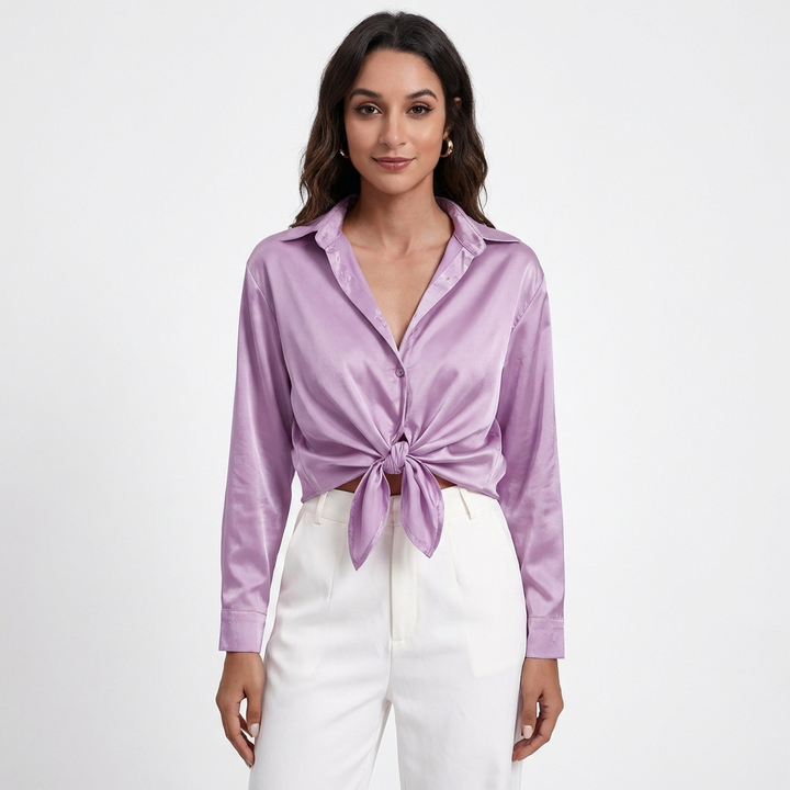 Valeria | Women's Blouse with Classic Collar and Tied Hem | Elegant