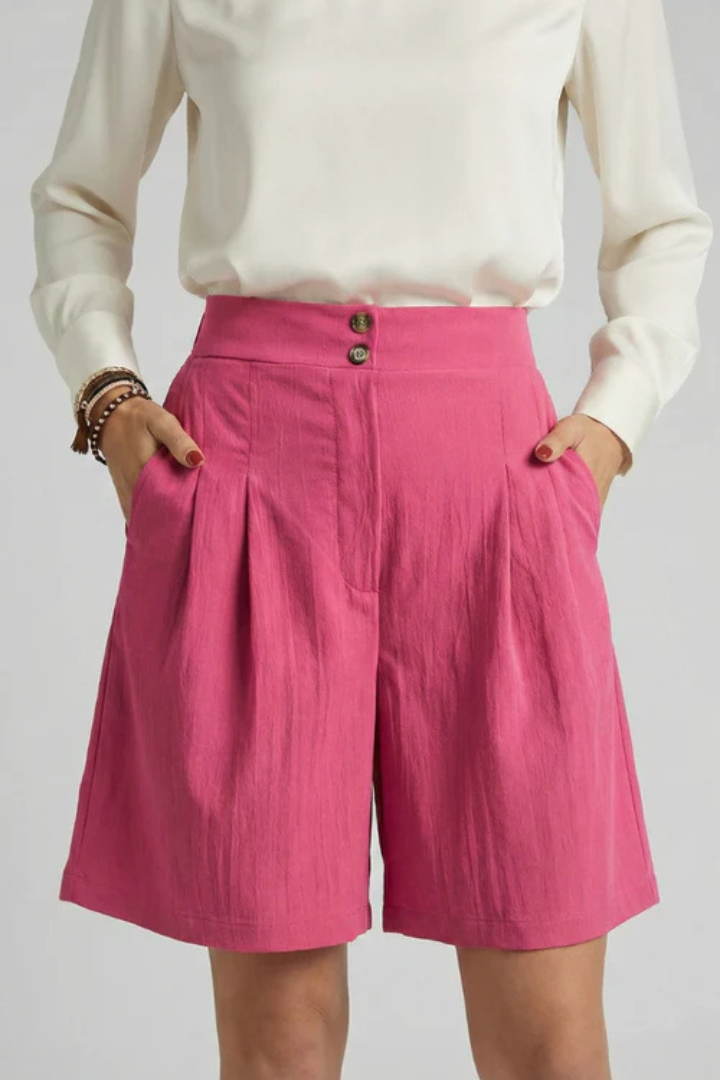 Women's Shorts with High Waist and Button Closure