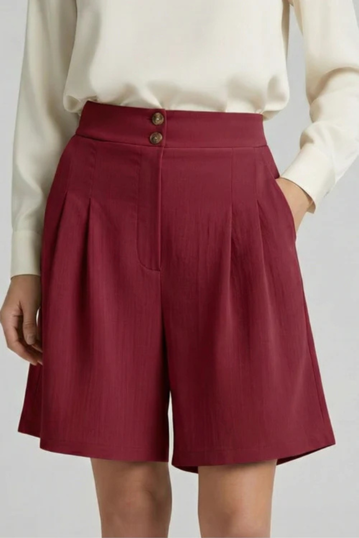 Women's Shorts with High Waist and Button Closure