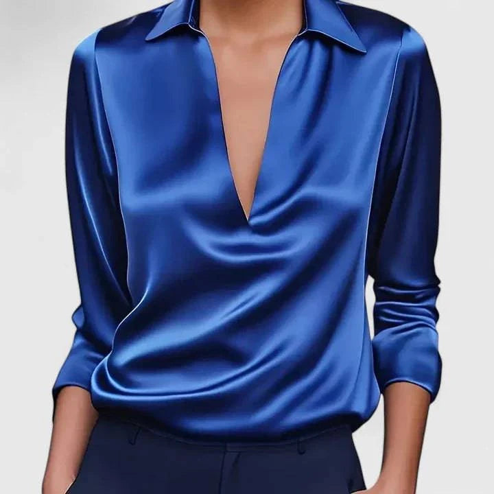 Calvina™ sophisticated blouse by Emma & Rose Cape Town featuring elegant fabric and stylish design, shown on a model.