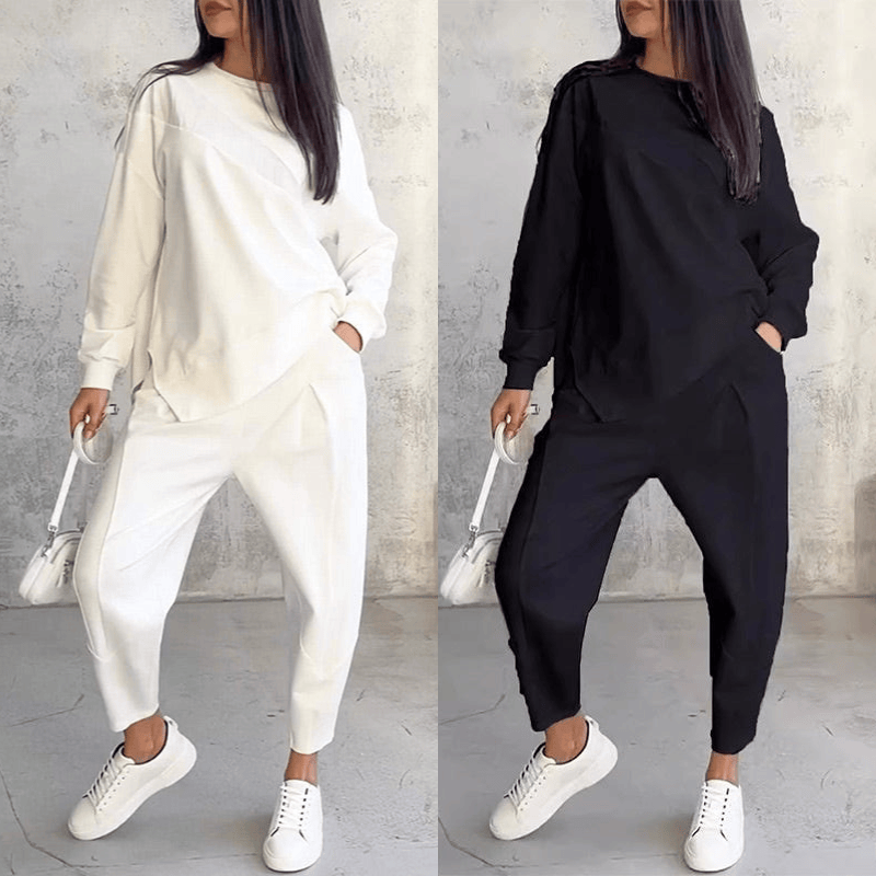 Esmée™ long sleeve hoodie and matching pants set for women by Emma & Rose Durban, featuring a comfortable, casual design.