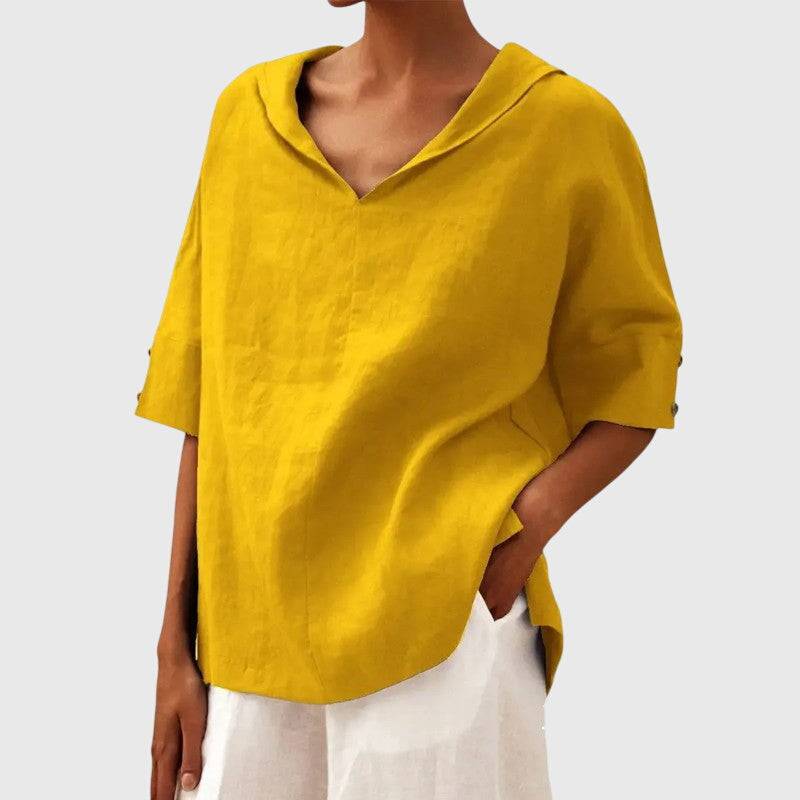 Ayla™ brown blouse by Emma & Rose Cape Town, featuring a stylish, relaxed fit with long sleeves and a soft fabric texture.