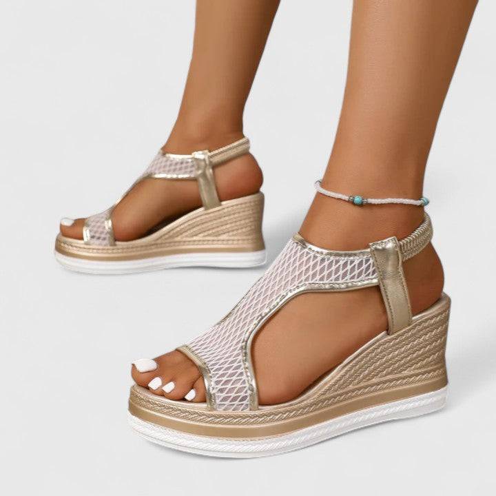 Jessica™ orthopedic wedge sandals by Emma & Rose Manhattan, featuring supportive straps and a comfortable wedge heel.