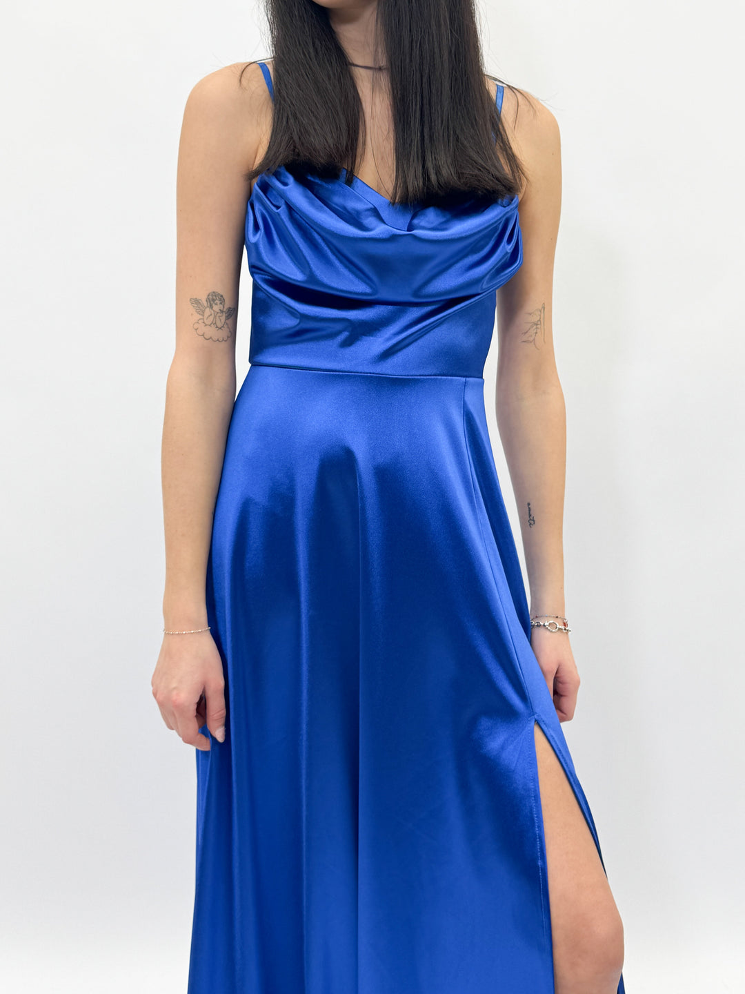 Light blue Bianca™ long dress by Emma & Rose Cape Town, elegant abiti with flowing fabric and intricate details.