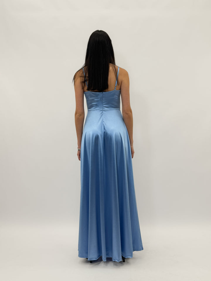 Light blue Bianca™ long dress by Emma & Rose Cape Town, elegant abiti with flowing fabric and stylish design.