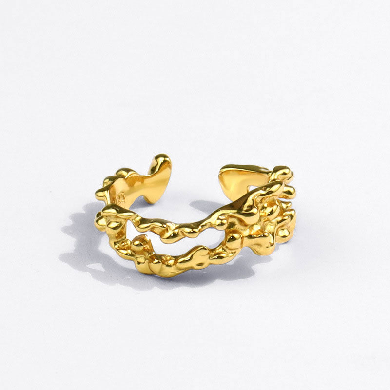 Emma & Rose Cape Town Rosanique™ 18k gold adjustable ring, close-up view showing elegant design and shiny finish.