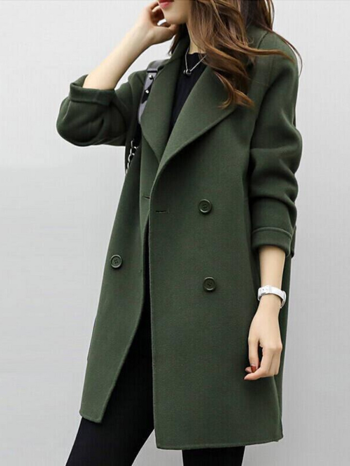 Emma & Rose Cape Town Pol™ elegant coat in army green, stylish long coat with tailored fit and sophisticated design.