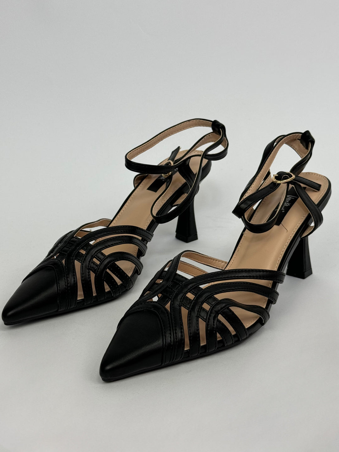 Black Ella™ chic sandals by Emma & Rose Cape Town, featuring stylish straps and a comfortable flat sole.