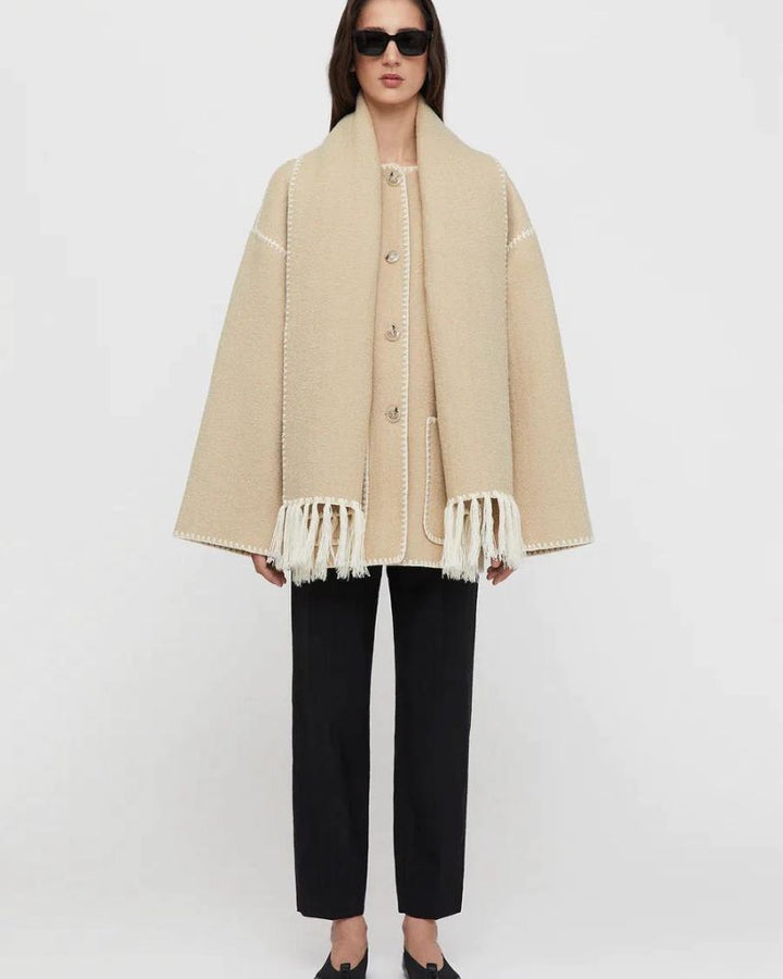 Black Jayzmarah™ stylish jacket by Emma & Rose Cape Town, shown on a model with a modern, sleek design and tailored fit.