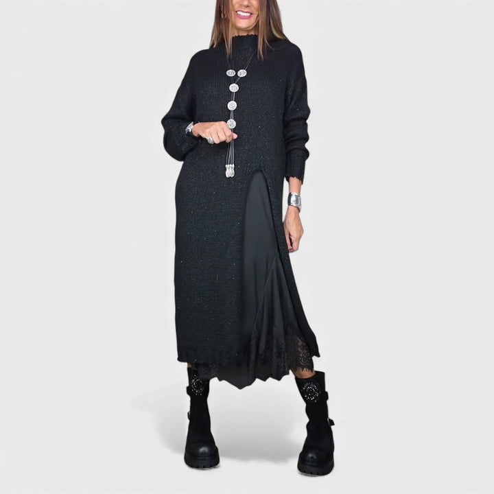 Black Laluna™ chic long dress set by Emma & Rose Cape Town, featuring elegant, flowing fabric and stylish design.