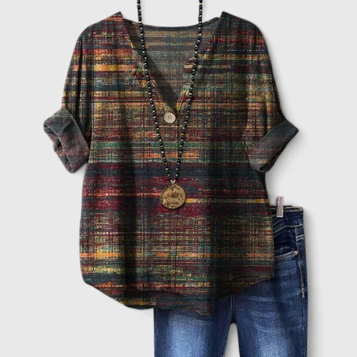 Multicolored Chrystina™ sophisticated blouse by Emma & Rose Cape Town, featuring stylish chemisiers design and elegant fabric.