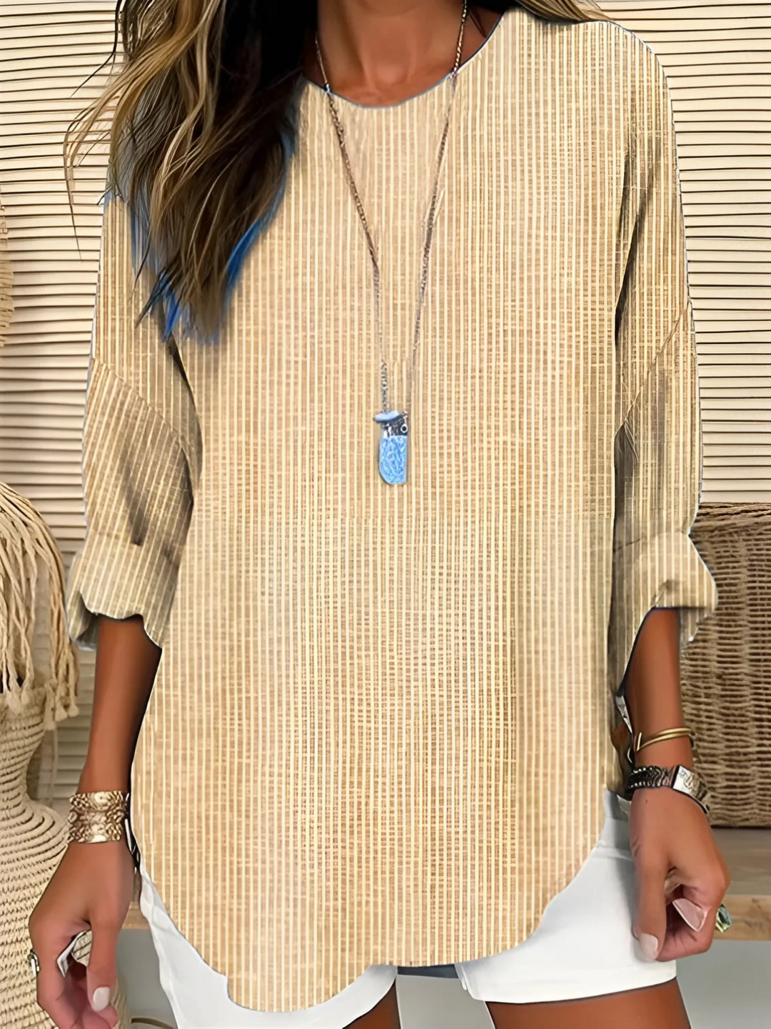Emma & Rose Cape Town Rhea classic striped blouse in blue, featuring a stylish design and comfortable fit.