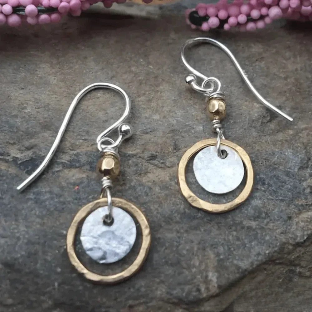 Liezel™ antique gold and silver ring earrings by Emma & Rose Cape Town featuring stylish, minimalist jewelry design.