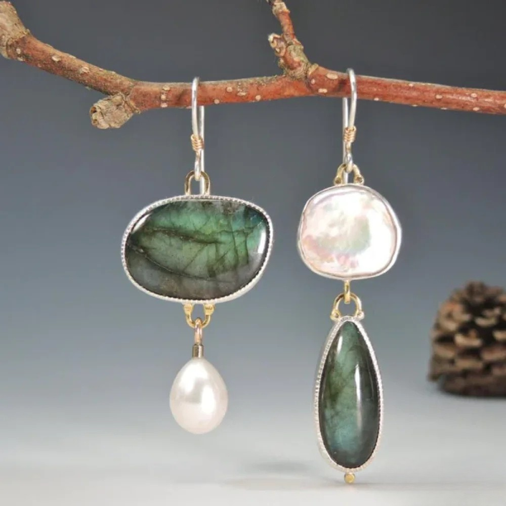 Retro Stein earrings by Emma & Rose Cape Town featuring vintage-inspired design with colorful, textured metal accents.