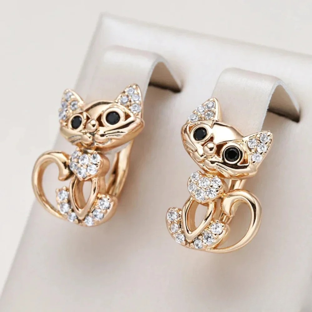 Talita™ Elegant Zirconia Cat Earrings by Emma & Rose Cape Town, silver-tone earrings with sparkling zirconia cat design